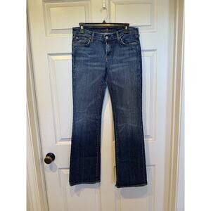 Y2K 7 For All Mankind Women's Bootcut Jeans Medium Blue Yellow Emb Size 30 X 32”